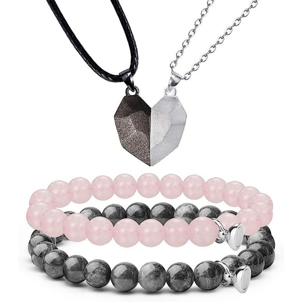 NEW 4Pcs Couples Bracelet Necklace Set Matching His and Hers Promise Lov…